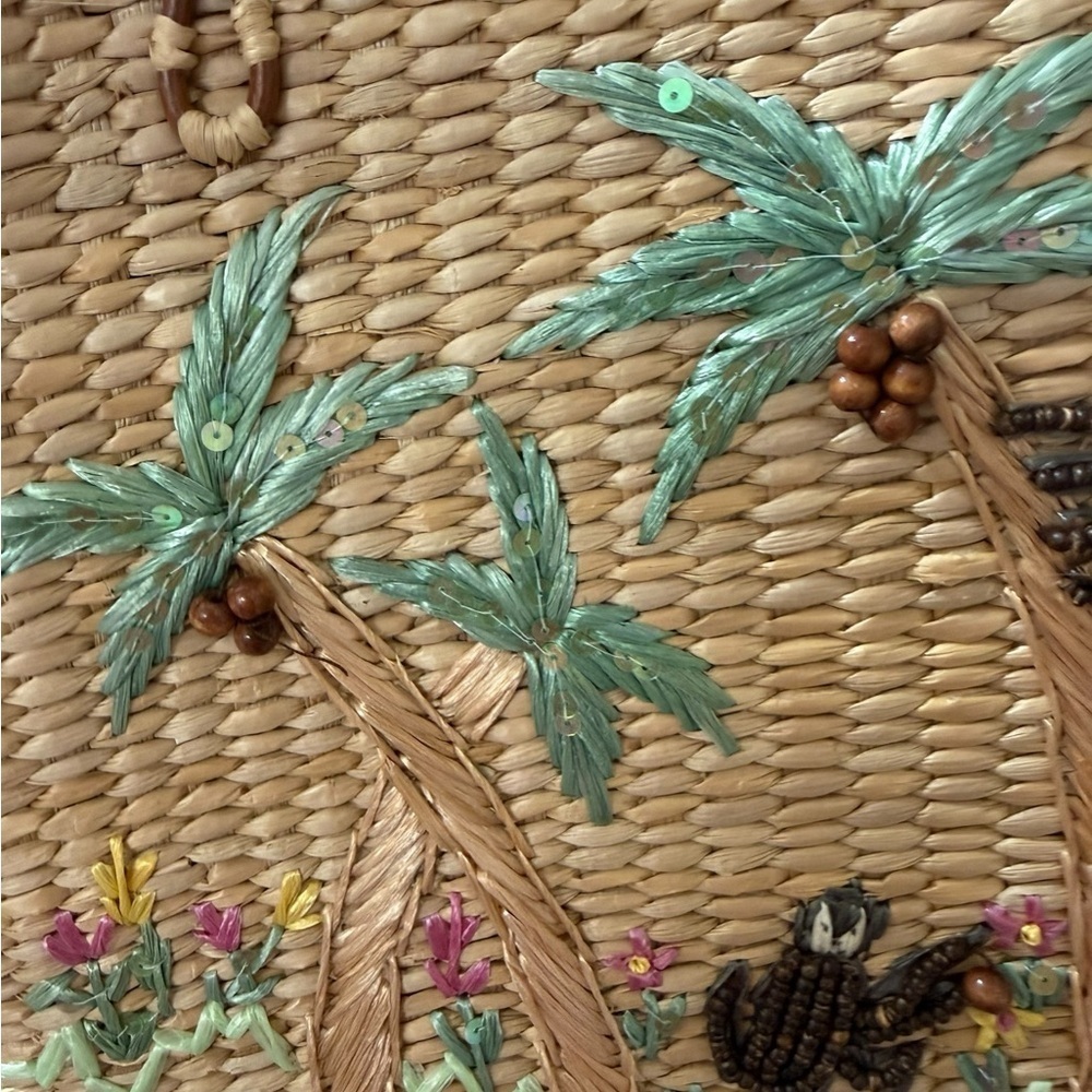 Cappelli Straworld Tropical Tote Embroidered Monkey  12 X 10 X 4  inch BOHO - Picture 5 of 7
